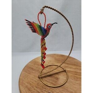 Handmade Beaded Hanging Hummingbird Rainbow Colored Beads